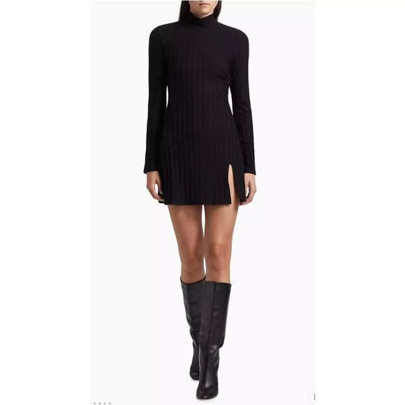 Reformation Libra Rib-Knit black Turtleneck Minidress (NEW) Size Medium - Picture 1 of 5